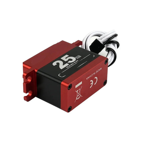 Knockout Torque 25Kg Digital Servo With Beefy Full Metal Gears And Lightning Fast Coreless Motor For Rc Baja Steering Swaps On Major Scale Remote Control Buggies, featuring a robust red and black metal casing.
