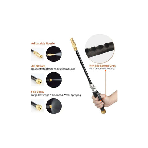 Pro Grade Heavy Duty High Pressure Garden Hose Nozzle Sprayer Gun Attachment With Brass Coupler, showcasing adjustable nozzle and grip.