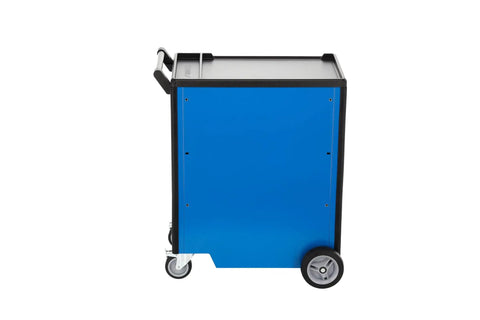 Heavy Duty Rolling Tool Cart For Busy Professional Mechanic Shops Featuring Tough As Nails Swivel Casters side view with ABS top.