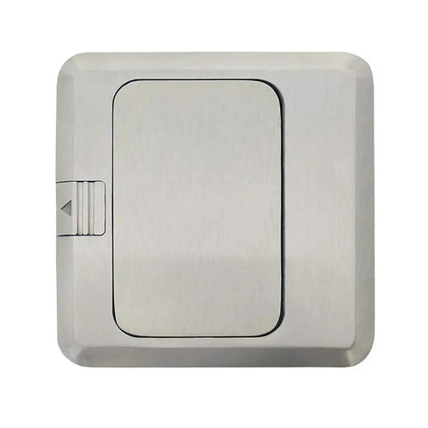 Hidden Pop Up Countertop And Floor Outlet With USB Sockets, Waterproof 20A Receptacle In Stainless Steel Box With Silver Cover closed