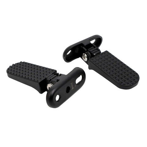 Rugged Durable Aluminum Alloy Scooter And E-Bike Foot Pegs, 4.7 Inch Length With Anti Slip Textured Surface, black, folded view.