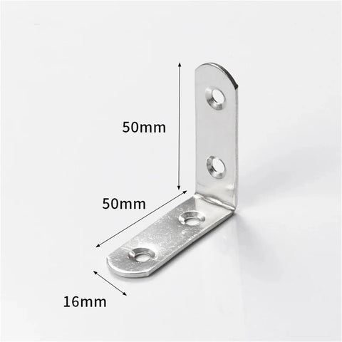 Built Like A Tank Heavy Duty Stainless Steel L Corner Brackets 40 Pack showing a 50mm right angle bracket with pre drilled holes.