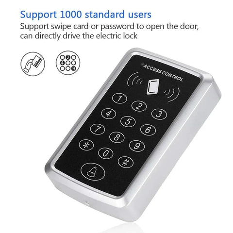 Front view of Door Access Control Keypad Plug And Play Standalone RFID Reader With Password And 5 Keyfobs Included For Home Security.