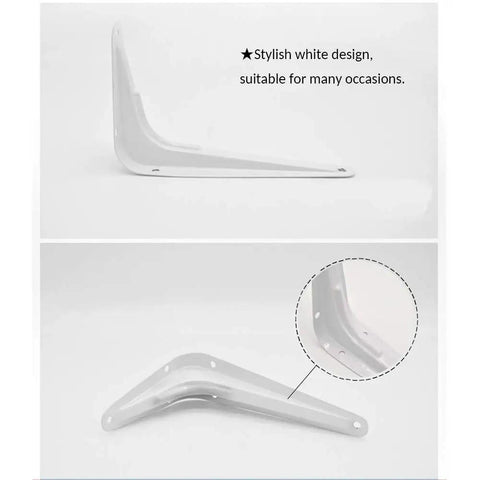 Rock Solid White Wall Mount Shelf Brackets Heavy Duty L Angle Furniture Supports Rust Resistant Waterproof Metal Hardware 2 Pack side view