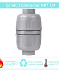 NPT Three Quarter Inch Liquid Tight PVC Conduit Connector Double Ended Straight Through 180 Degree Two Way Fittings For Indoor Outdoor Electrical Conduit Setup With No Tool Needed Push On Install