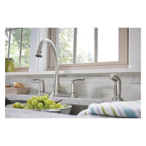 Two-Handle Chrome Kitchen Faucet With Side Spray Hose, Easy-Turn Levers For Precise Water Control, Sprayer Included, Durable Chrome Finish