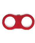 Get Your Custom Hose Clamps Ready With This 10 Piece Aluminum AN4 AN6 AN8 AN10 AN12 Separator Kit For Braided Rubber Line Divider Clamps That Lock Down Tight And Keep Every Connection Secure For Any High Performance Ride Or Rig You Are Building Right Now. red aluminum AN line divider clamp, dual-hole view