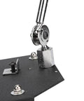 Close-up of Pro Grade Sturdy Welding Table Clamp With 360 Degree Adjustable Arms, showing the steel clamp and adjustable joint.