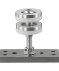 Heavy Duty Folding Door Pulley Featuring Ridiculously Smooth Nylon Rolling Wheel And Rock Solid Zinc Alloy Construction For Zero Hassle Barn Door Hardware Replacement System with metal bracket and nylon wheels.