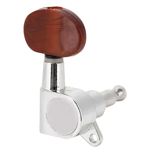 Top Tier Locking Tuning Pegs For Acoustic Electric Guitar In Silver With Rustproof Sealed Machine Heads And Screws Bushings For Fast Accurate Pitch Control That Will Totally Upgrade Your String Game Today. silver guitar tuner with brown button