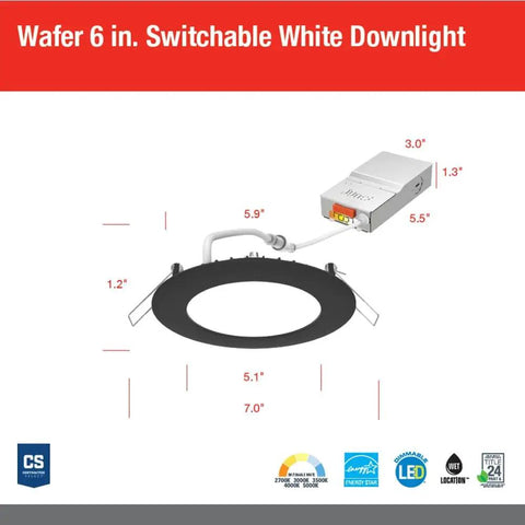No Brainer Six Inch LED Recessed Downlight Serving Hella Bright Five Way Color Temperature Switching And Ultra Slim Wafer Trim In Sleek Matte Black For Easy Wall Or Ceiling Makeovers Six Pack Loaded