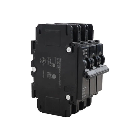 Side view of AC Miniature Circuit Breaker 25 Amp 120 Volt 240 Volt 3 Pole DIN Rail Mount 35mm UL 489 Listed MCB With 10kA Breaking Capacity
