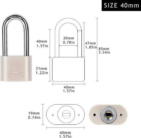Two Pack 40mm Padlocks With Keys, Long Shackle Indoor Outdoor Use, Lock For Home Garage Shed, Includes Four Keys Per Lock, Separate Keys, Durable Weatherproof Steel