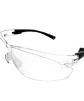 Hella Durable Wraparound Safety Glasses With Anti Fog Scratch Proof Polycarbonate Lenses For Yard Work Lawn Mowing Shooting And Outdoor Adventures ANSI Z87 approved eyewear with clear lenses and black accents.