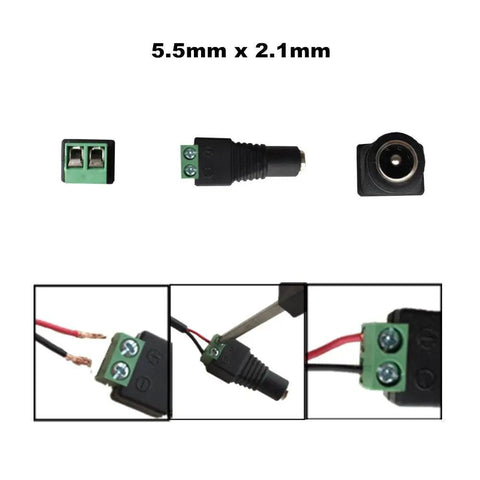 5.5mm x 2.1mm connectors of 48W 12V 4A AC To DC Wall Adapter with 1 to 2 Splitter Y Cable showcasing detail and connection.