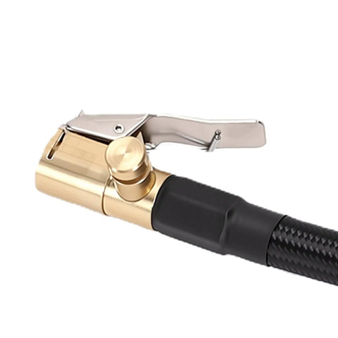 Premium Flexible Silicone Tire Inflator Extension Hose 40cm With Quick Clamp Chuck For Cars Motorcycles Bikes No Sweat Roadside Help Easy Reach Tight Spots Essential Garage Tool Game Changing Auto Repair Gear You Need Right Away close-up of quick clamp chuck and hose