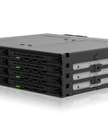 Slick Eight Pack 2.5 Inch SATA SAS Drive Mount For 5.25 Bay Tool Free Mobile Rack with screwless trays and eight slots.