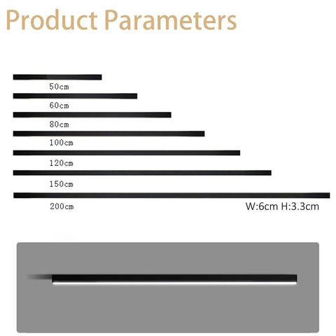 Black Matte LED Linear Pendant Light Ceiling Mount Fixture Aluminum Build 200CM Length White 6000K Daylight dimensions