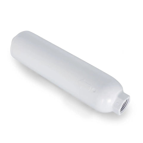 Slick Inline Water Filter With Durable Hose Shield, white plastic body, designed for hydroponics and garden use.