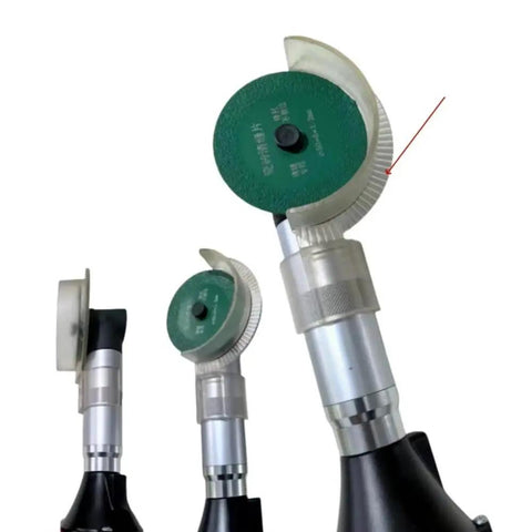 Knockout Compact Angle Grinder With A Solid 90 Degree Elbow Head For Tough Cutting Grinding And Polishing In Tight Squeezes Backed By Reliable Dual Voltage Muscle angled view with green cutting disc.