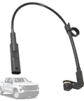 Rear disc brake pad wear sensor with black wiring harness and right-angle plug
