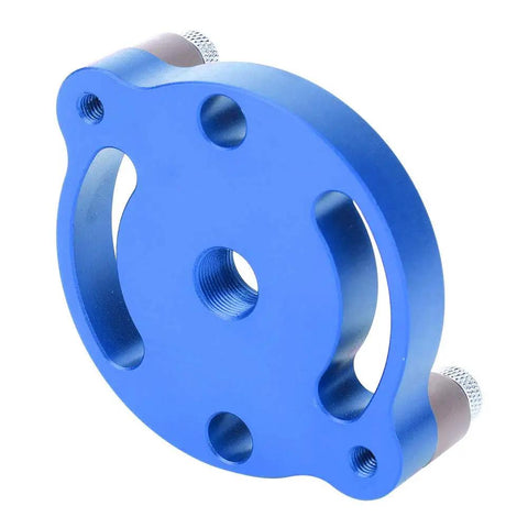 Heavy Duty Aluminum Wood Panel Hole Puncher With Ridiculously Precise Center Punching Gauge For Creating Dead On Layouts During Fine Precision Drilling Or Shop Projects, blue color, round shape.
