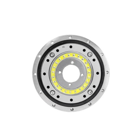 HD25 High Torque Harmonic Drive Gear Reducer With Hollow Shaft Fits 86 Mm Nema 34 Motors Knockout 100 To 1 Ratio front view with LED lights