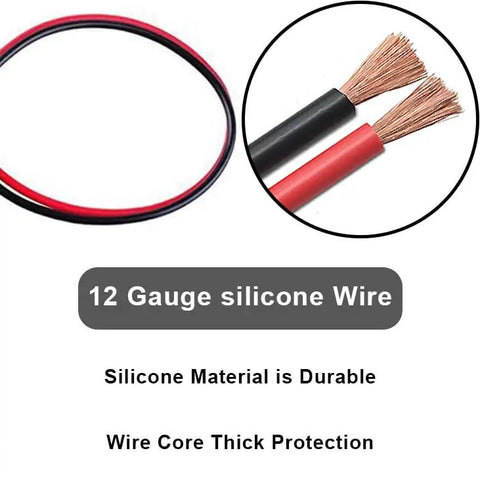 2 Pin Quick Disconnect SAE Wire Harness Connector 12 Gauge Cable, red and black leads, close-up of silicone wire material
