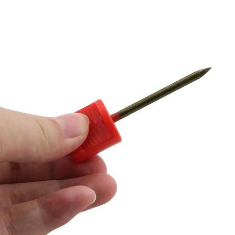 Close-up of Red Archery Target Face Pins 10 Pack Manganese Steel Nails For Target Boards And Foam Darts Quick Easy Install