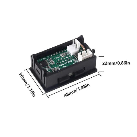2-Pack 0.28 Inch LED Voltmeter Ammeter Dual Display Digital Multimeter for DC Power, compact black panel meter dimensions shown