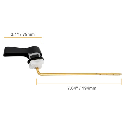 Universal Metal Front Mount Toilet Handle Kit In Matte Black With Brass Flush Lever, dimensions 3.1" x 7.64"