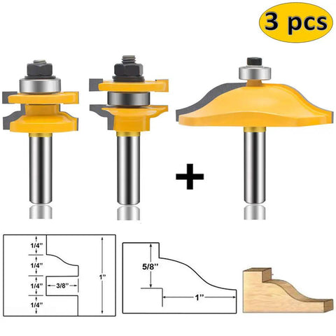 Three Piece Router Bit Set With Half Inch Shank For Round Over Raised Panel Cabinet Doors Ogee Rail And Stile Woodworking Bits Built For DIYers