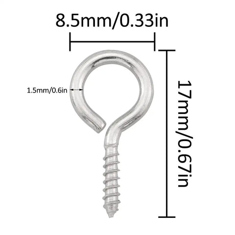 Handy 100 Pack 0.67 Inch Stainless Steel Eye Screws Heavy Duty Eye Bolts For Hanging Photos And Decor DIY Jewelry Making