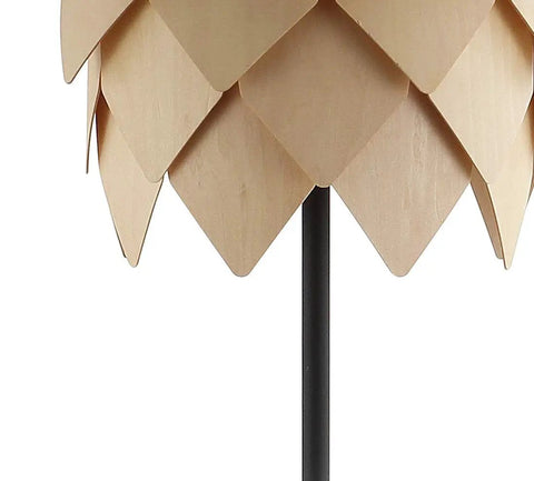 Close-up of 63 Inch Natural And Black Pinecone Wood And Metal LED Floor Lamp For Living Room With Dope Contemporary Scandinavian Design shade