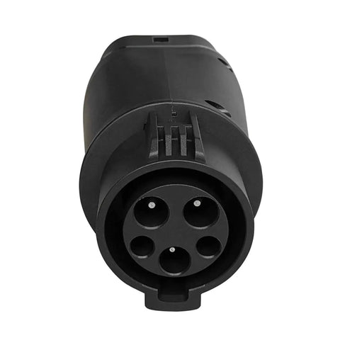 Hella Reliable EV Charger Adapter J1772 To Type 2 Socket IEC 62196 close-up of black charging connector with four pins