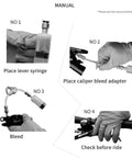 Step-by-step manual for Advanced Hydraulic Disc Brake Bleed Kit For Avid, Hayes And Formula Brakes, showing use of bleed adapters.