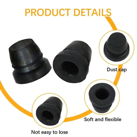 18 Piece Black Brake Dust Cover Kit Rubber Dust Stem Caps Grease Fitting Caps Brake Caliper Bleeder Caps Bleeder Screw Caps Rubber Dust Covers For Cars SUVs Trucks And Motorcycles, shown with detailed view highlighting dust cap and flexibility features.