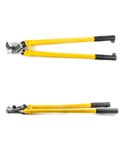 24 Inch Shear Cut Cable Cutter For Soft And Hard Steel Cable And Wire Rope Ergonomic Handle High Quality Alloy Steel Construction Smooth Cutting Easy Squeeze Operation Durable Efficient Heavy Duty Tool with yellow handles