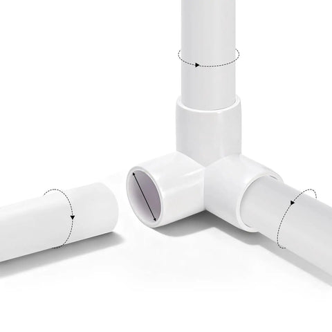 24 Pack Three Way Three Quarter Inch PVC Pipe Fittings Elbow Side Outlet 90 Degree Connectors for DIY builds and frames close-up view