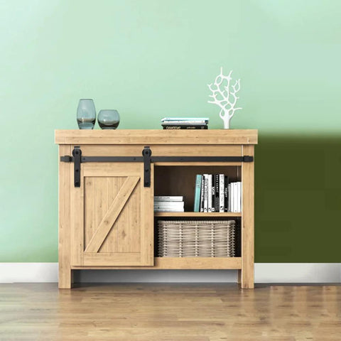 2 Ft Mini Barn Door Track Kit Black For Single Door Closet Cabinet Slick Black Finish, Easy Install on a Wooden Cabinet