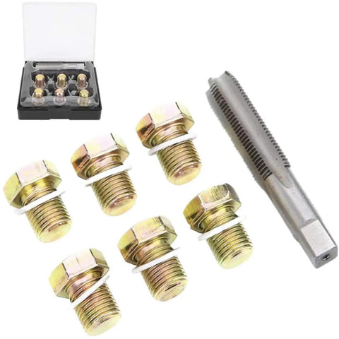 Get Your Oil Pan Back In Action With This M13x1.25mm Iron Sump Drain Plug Thread Repair Kit That Fixes Damaged Threads Fast And Keeps You Driving Smooth Without Leaks Or Major Shop Bills. M13x1.25mm iron sump drain plug repair kit with tap and six bolts