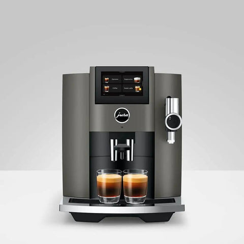 Premium Smart Automatic Coffee And Espresso Machine Featuring One Touch Brewing Sweet Foam Syrup Function That Hits Different, silver with touchscreen and espresso.