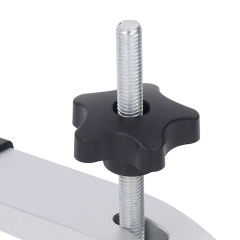 Close-up of a Heavy Duty T Track Hold Down Clamps Set 6 Point 2 Inch Pro Grade Aluminum Alloy for woodworking and CNC projects