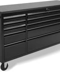 Front view of Beefy 72 Inch Rolling Tool Chest On Wheels With 15 Drawers, Mobile Tool Cabinet With Locking System, Drawer Liners, Black
