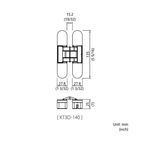 Diagram of Invisible Door Hinge Set For Frameless Doors Two Pack 3D Adjustable Concealed Hardware Satin Chrome Finish