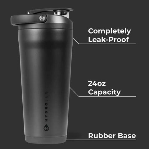 Vacuum Insulated Protein Shaker Bottle Built For Totally Dead Silent Mixing And Sweat Proof Shell Locks Your Preworkout Ice Cold Through Savage Gym Sessions And Long Haul Drives In Matte Black, showing leak-proof design and rubber base.