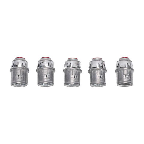 Tool Free Snap In Metal Clad Cable Connectors 3 8 Inch Fit Electrical Conduit reusable metal fittings in a row.