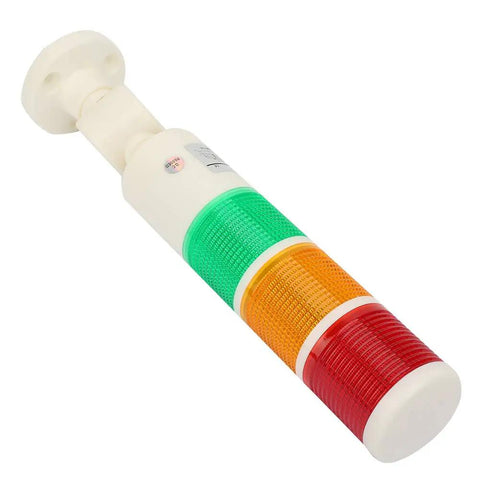 Compact 24VDC LED signal tower with red, orange, and green indicators for workshops and job sites, industrial status light for quick alerts.