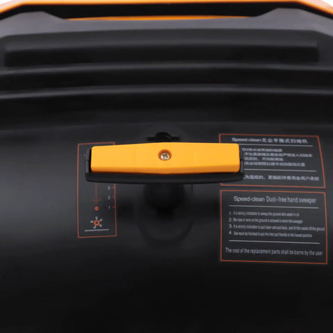 Close-up of the handle and control panel on the Ditch The Broom With This Smooth 41 Inch Push Floor Sweeper.