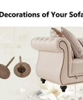 Top Shelf Bronze Decorative Upholstery Tacks With Flat Head 100 Piece Furniture Hardware Kit For DIY Restoration Projects displayed near a sofa.